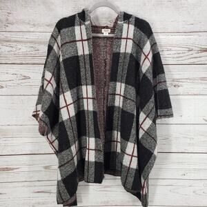Mossimo Supply Co. Women's Knit Plaid Hooded Kimono Sweater Cardigan S/M